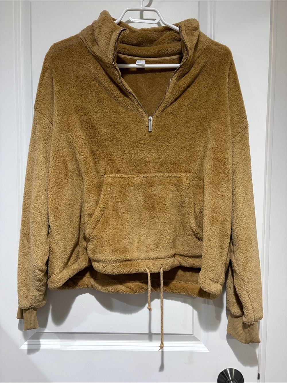 Cozy Fleece Half-Zip Pullover Hoodie in Camel
